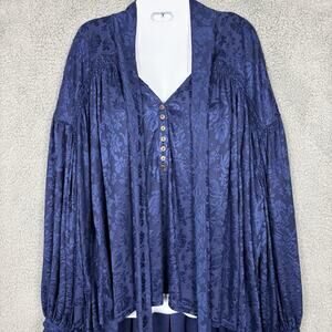 Free People Top Drapey Tunic Blouse Jacquard Women Small Voluminous Long Sleeve